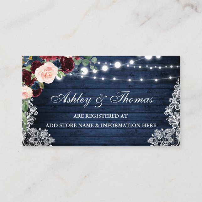 Rustic Blue Floral Wedding Registry Insert Card (Front)