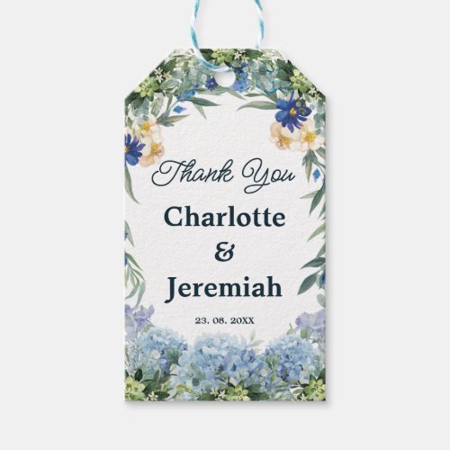 Rustic Blue Floral Wreath Greenery Wedding Favor T Gift Tags