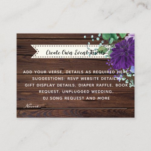 Rustic Blue Flower Wedding Details Cards _ Insert