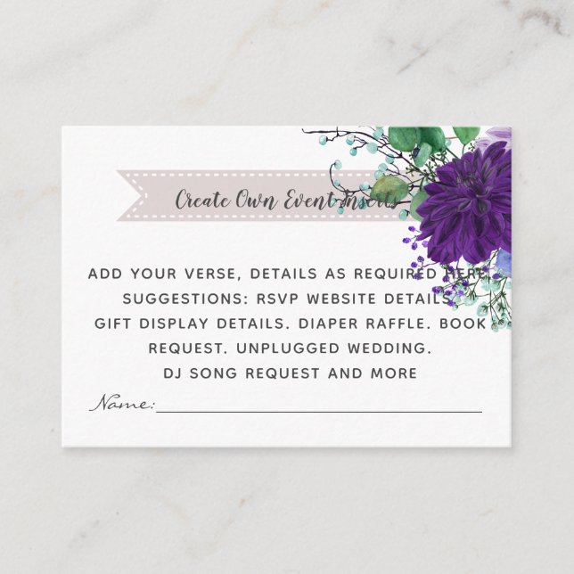 Rustic Blue Flower Wedding Details Cards - Insert (Front)