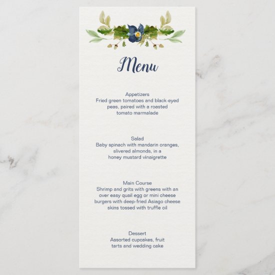 Rustic Blue Flowers Acorns Oak Leaves Wedding | Menu