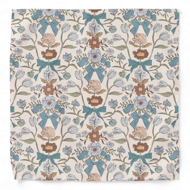 Rustic Blue Flowers and Ribbons Bandana (Front)