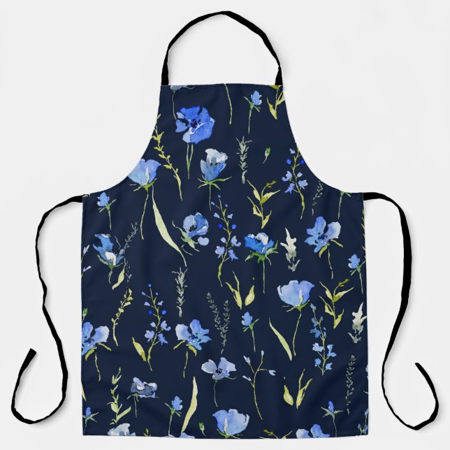 Rustic Blue Flowers: Botanical Illustration. Apron (Front)