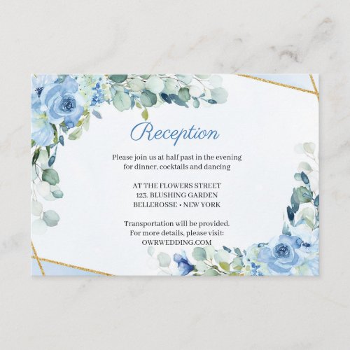 Rustic Blue Flowers Gold Frame Wedding Reception Enclosure Card