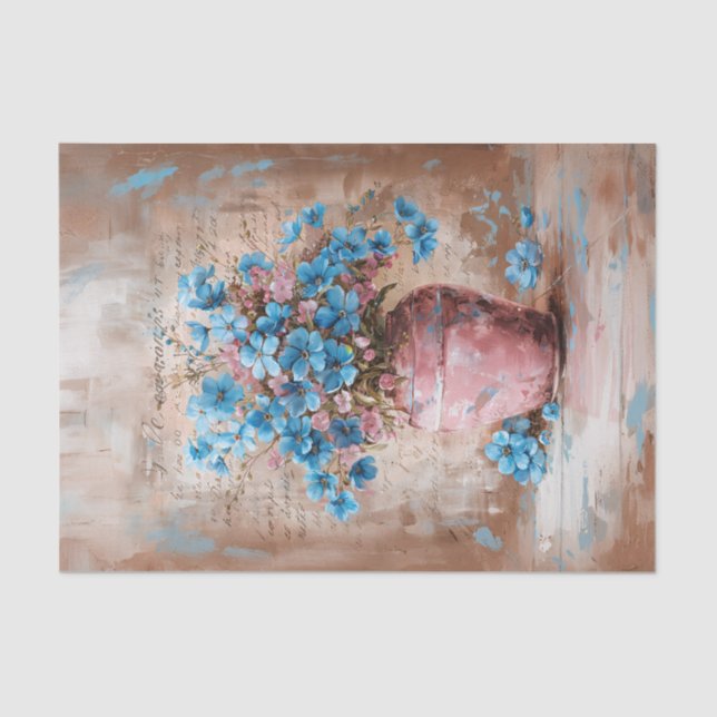 Rustic Blue Flowers Pink Vase Shabby Decoupage Tissue Paper (Front)