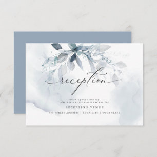 Rustic Blue Foliage Watercolor Reception Invitation