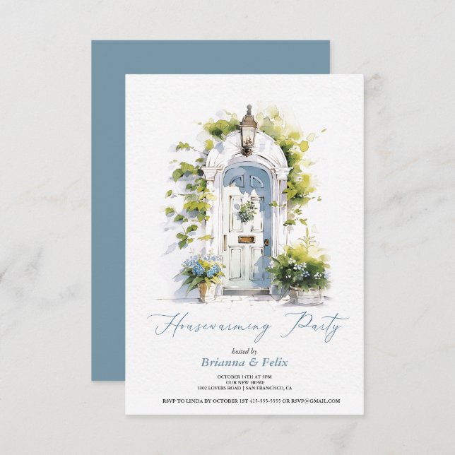 Rustic blue follage Green Housewarming Party Invitation (Front/Back)