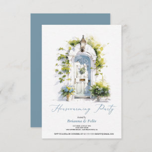 Rustic blue follage Green Housewarming Party Invitation