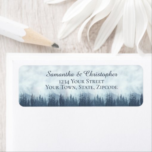 Rustic Blue Forest Small Wedding Return Address Label | Zazzle