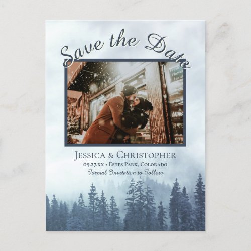 Rustic Blue Forest Wedding Save the Date Photo Announcement Postcard