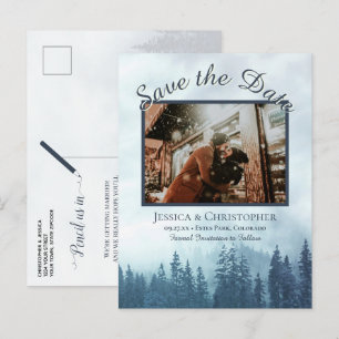 Rustic Blue Forest Wedding Save the Date Photo Announcement Postcard