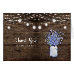 Rustic Blue Forget Me Nots Mason Jar Thank You Cards