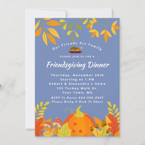 Rustic Blue Friendsgiving Feast Dinner Party Invitation