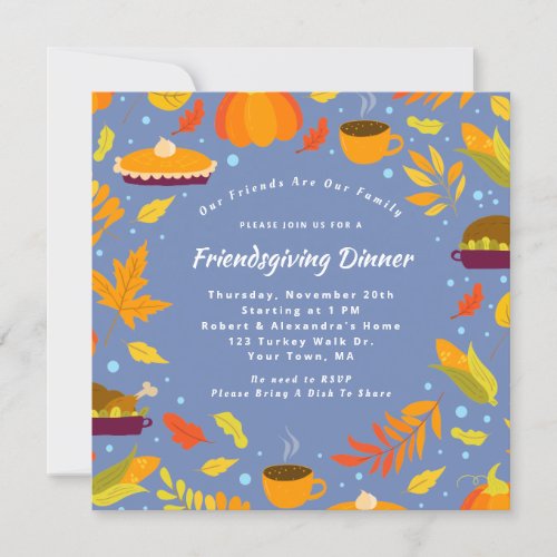 Rustic Blue Friendsgiving Feast Dinner Party Invitation