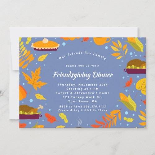 Rustic Blue  Friendsgiving Thanksgiving Dinner Invitation