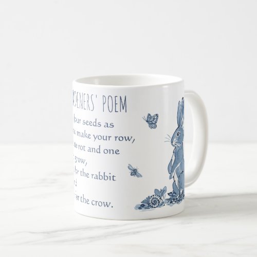 Rustic Blue Gardeners Poem Rabbit Crow Vintage Coffee Mug