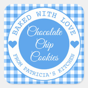 Rustic Blue Gingham Baked With Love Cookies Square Sticker