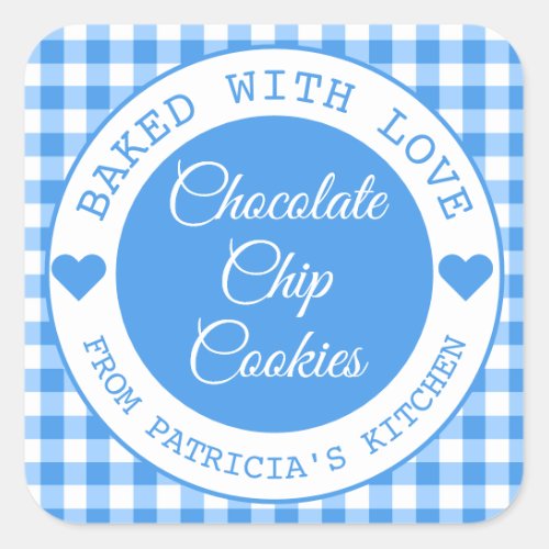 Rustic Blue Gingham Baked With Love Cookies Square Sticker