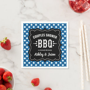 Rustic Blue Gingham BBQ Couples Shower Napkins