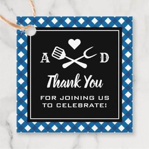 Rustic Blue Gingham BBQ Wedding Thank You Favor Tags