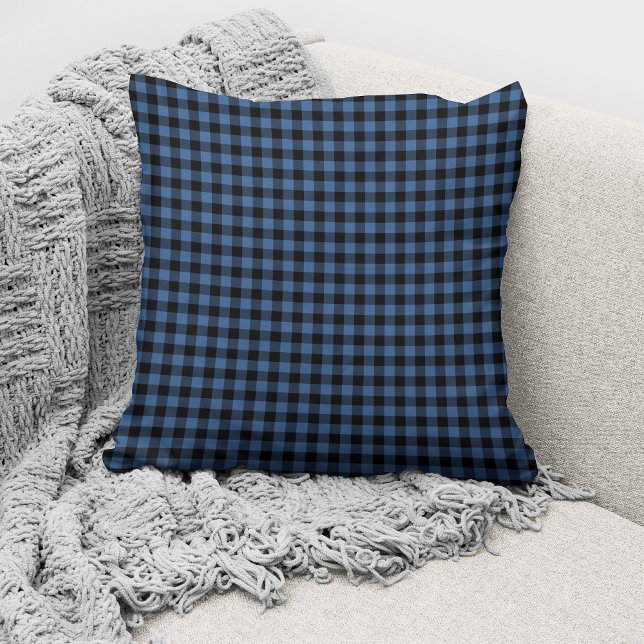 Rustic Blue Gingham Checks Pattern Throw Pillow (Creator Uploaded)