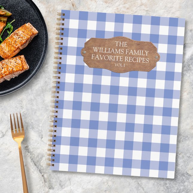 Rustic Blue Gingham Farmhouse Family Recipe Notebook (In situ)