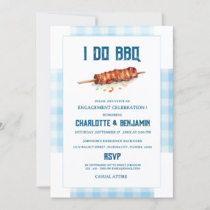 Rustic Blue Gingham I Do BBQ Engagement Party Invitation