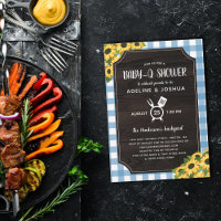 Rustic Blue Gingham Sunflowers Baby-Q Shower