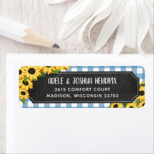 Rustic Blue Gingham Sunflowers BBQ Baby Shower Label