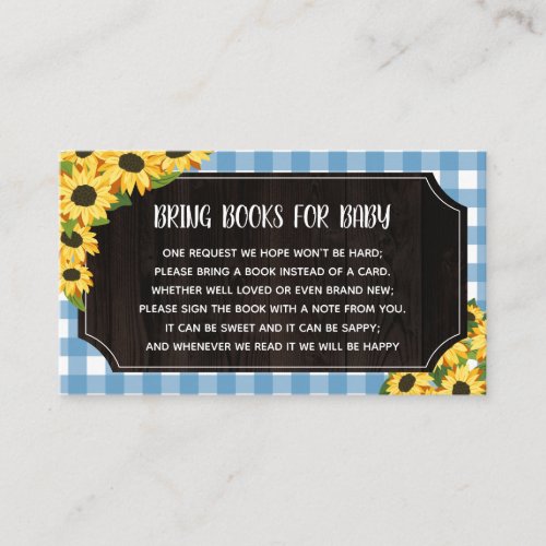 Rustic Blue Gingham  Sunflowers Books For Baby Enclosure Card