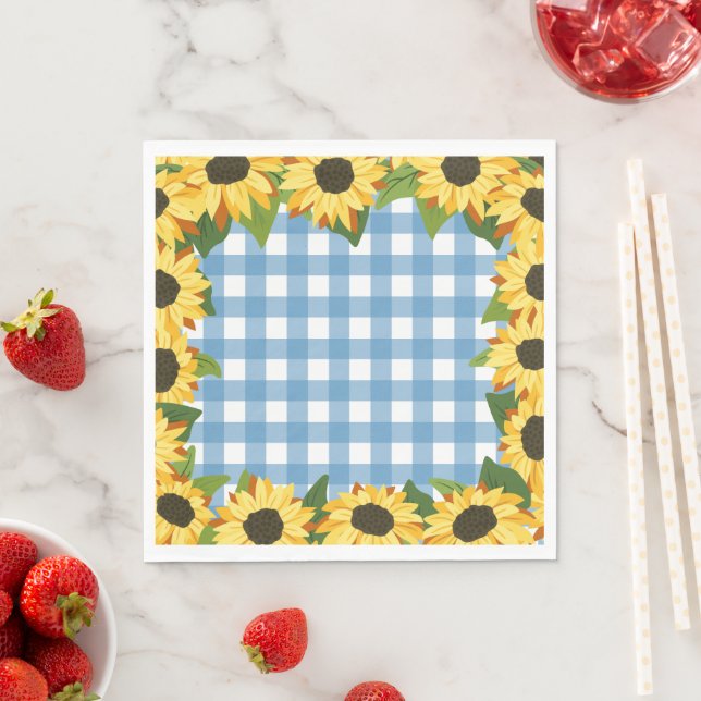 Rustic Blue Gingham & Sunflowers Napkins (Insitu)