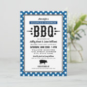 Rustic Blue Gingham Wedding Couples Shower BBQ Invitation (Standing Front)