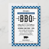 Rustic Blue Gingham Wedding Couples Shower BBQ Invitation (Front)
