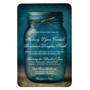 Rustic Blue Glass Mason Jar Country Wedding Invite Magnet