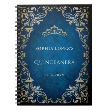 Rustic Blue Gold Princess Tiara Quinceanera  Notebook