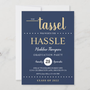 Rustic Blue Gold Tassel Script Graduation Party Invitation