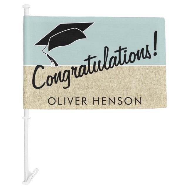 Rustic Blue Graduate Congratulations Graduation Car Flag (Front)