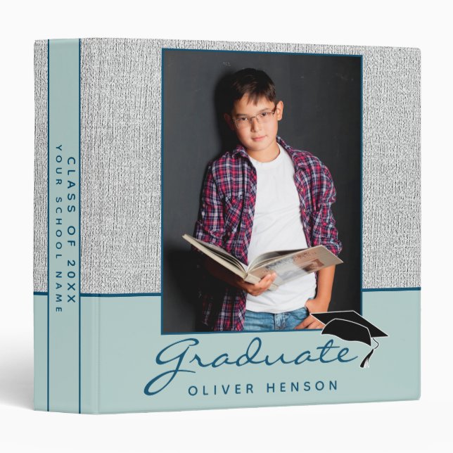 Rustic Blue Graduation Keepsake Photo Album 3 Ring 3 Ring Binder (Front/Spine)