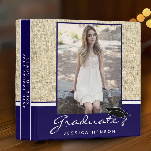 Rustic Blue Graduation Keepsake Photo Album 3 Ring Binder (Creator Uploaded)
