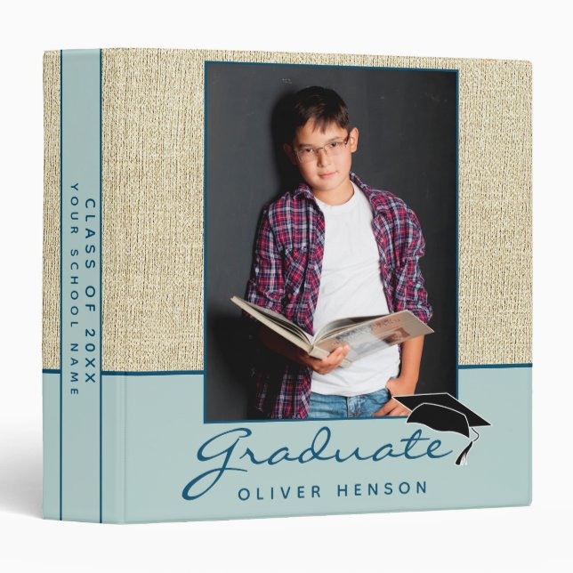 Rustic Blue Graduation Keepsake Photo Album 3 Ring Binder (Front/Spine)