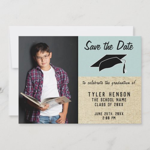 Rustic Blue Graduation Save the Date Photo Announcement