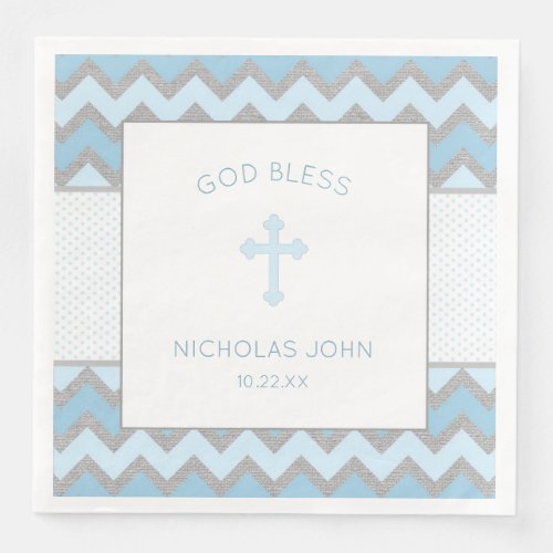 Rustic Blue Gray Baptism Christening Napkin