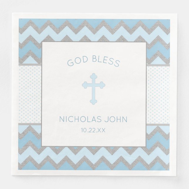 Rustic Blue Gray Baptism Christening Napkin (Front)