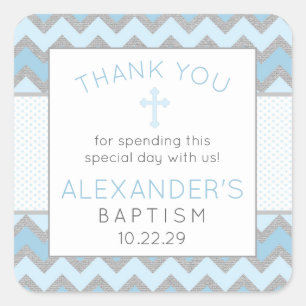 Rustic Blue Gray Baptism thank you favor sticker