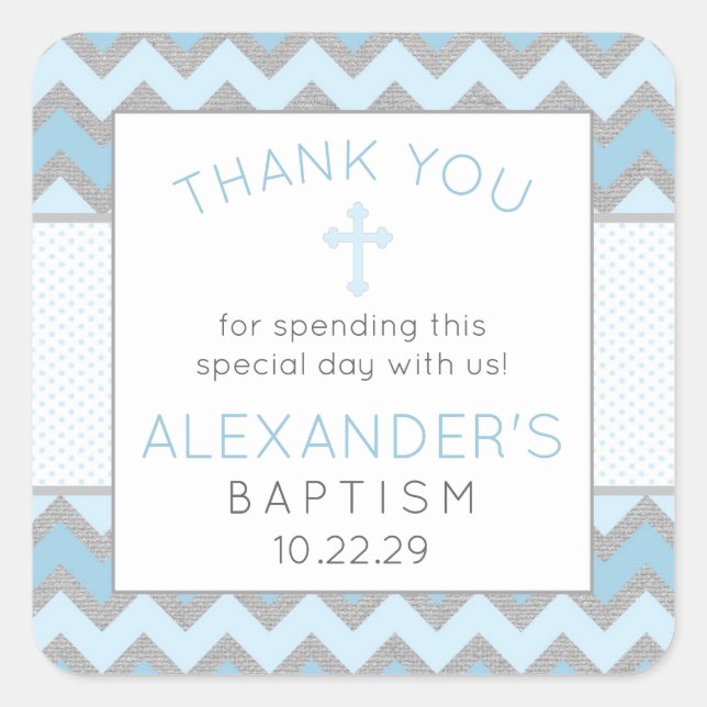 Rustic Blue Gray Baptism thank you favor sticker (Front)