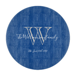 Rustic Blue Gray Monogram Initial Family Name Date Cutting Board
