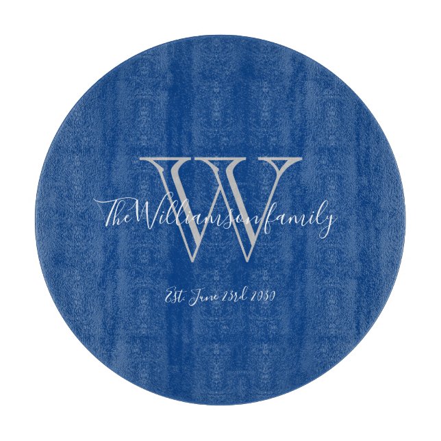 Rustic Blue Gray Monogram Initial Family Name Date Cutting Board (Front)