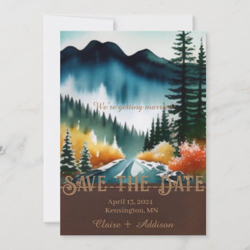 Rustic Blue Green and Yellow Watercolor Forest Save The Date