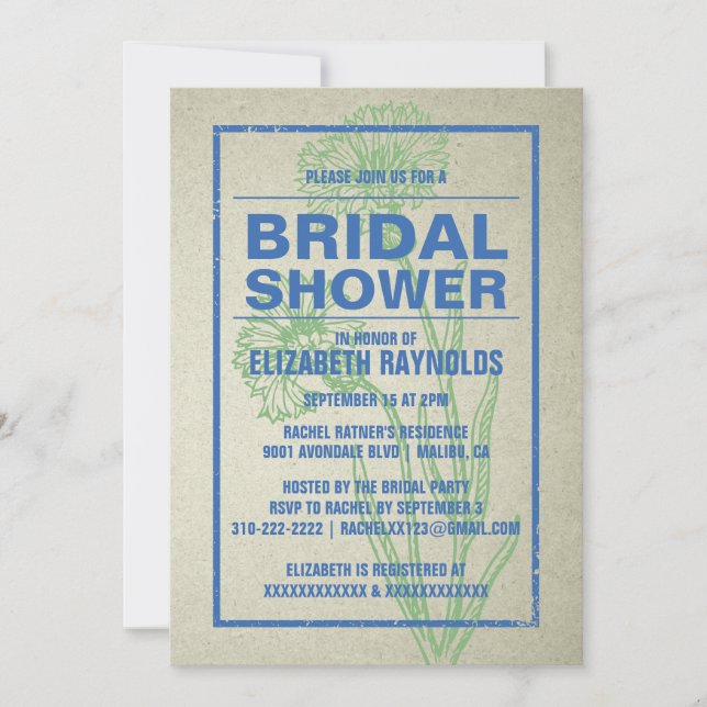 Rustic Blue & Green Bridal Shower Invitations (Front)