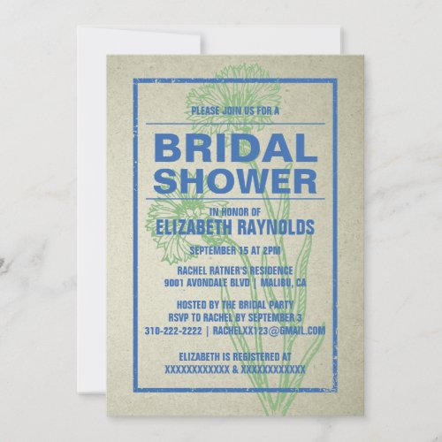 Rustic Blue &amp; Green Bridal Shower Invitations